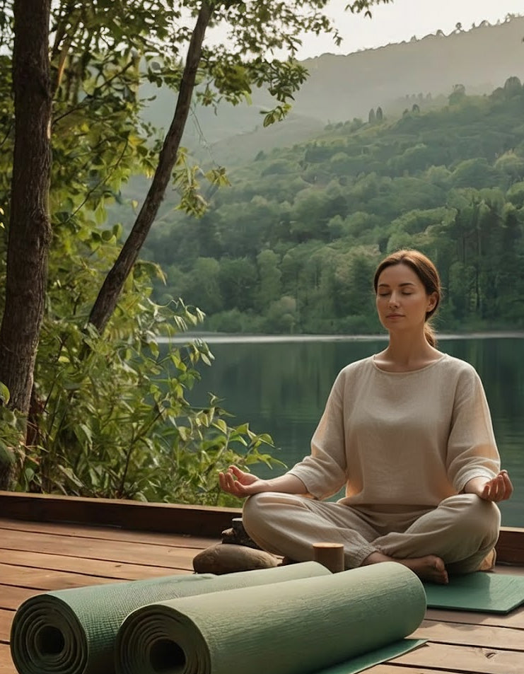 person doing yoga and pranayama practicing ayurveda